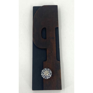 NY Times Antique Print Block Letter "P" Wood Type Repurposed Knob Hanger RARE